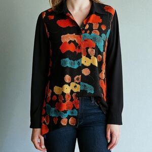 Mishca Bold Abstract Print Button-Down Blouse – Size Small